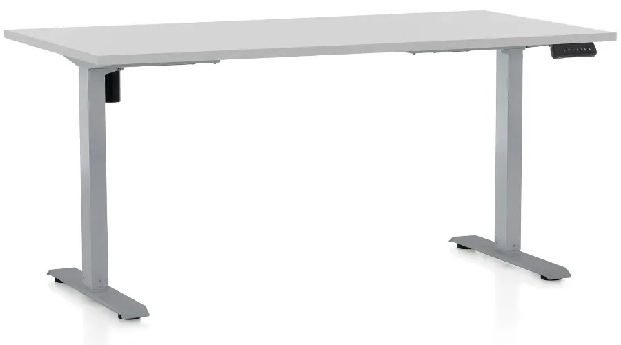Výškovo nastaviteľný stôl OfficeTech B, 160 x 80 cm, sivá podnož, svetlo sivá