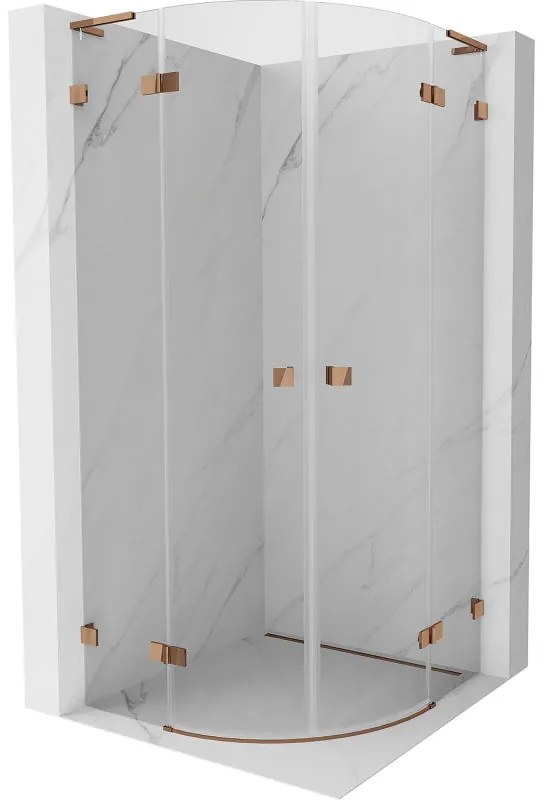 Mexen Lunar, L výklopný polkruhový sprchový kút 80 x 80 cm, 8mm číre sklo, profil ružové zlato, 833L-080L-080P-60-00
