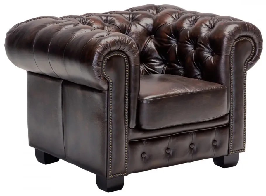 furniture-nabytek.cz - Kreslo Chesterfield z pravej kože, hnedé – 100×90×72 cm