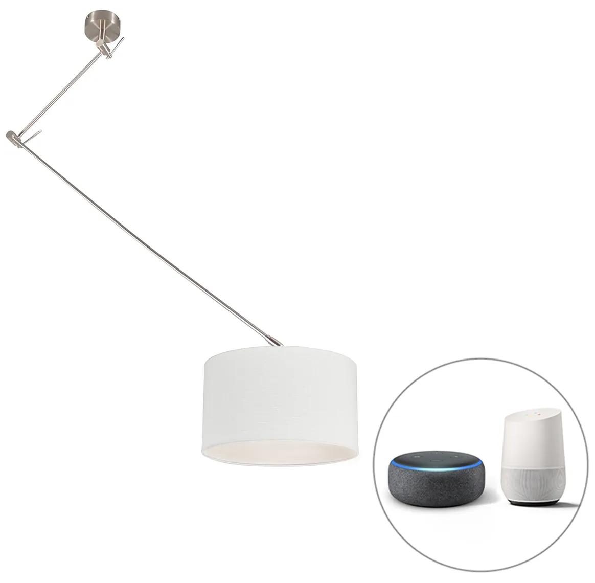 Inteligentné závesné svietidlo oceľ s tienidlom bielym 35 cm vrátane Wifi A60 - Blitz