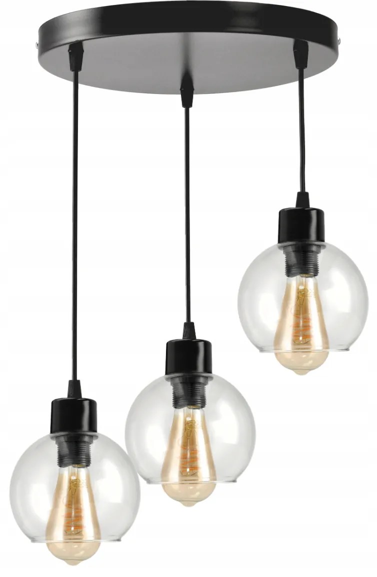 BERGE LED stropné svietidlo 3xE27, priehľadná sklenená guľa