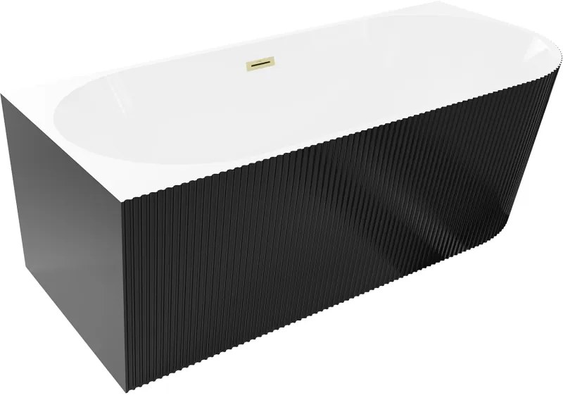Mexen Silo, rohová voľne stojaca ryhovaná vaňa, ľavá, 170 x 80 cm, biela-čierna, zlatý matný prepad, 52891708075L-55