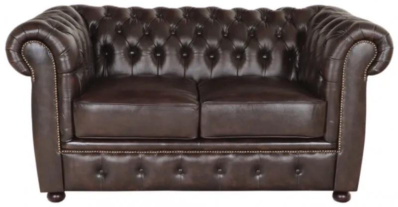 Pohovka dvojmiestna Chesterfield Liverpool z pravej hovädzej kože Brown Brown
