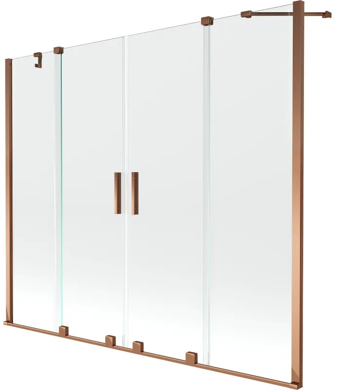 Mexen Velar Duo, 2-krídlová posuvná vaňová zástena 180 x 150 cm, 8mm číre sklo, ružové zlato profil, 896-180-000-02-60