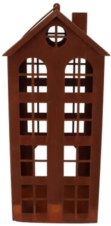 Hrdzavá antik plechová lampáš domček Amster - 19*19*33 cm Hrdzavá antik plechová lampáš domček Amster - 19*19*33 cm