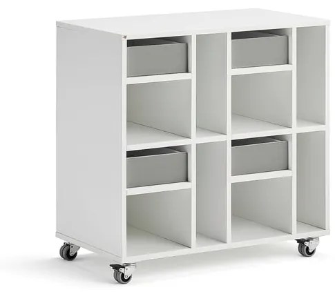 Študentská úložná skrinka CASPER, 4 zásuvky, 8 priehradiek, biela, šedá