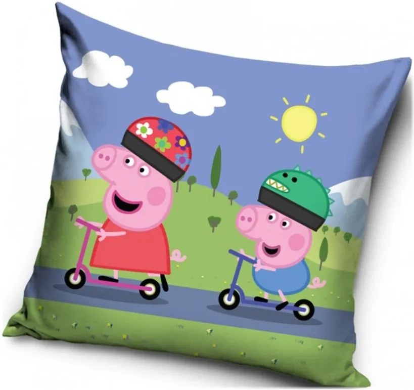 Vankúš Prasiatko Peppa a George na kolobežkách - 40 x 40 cm