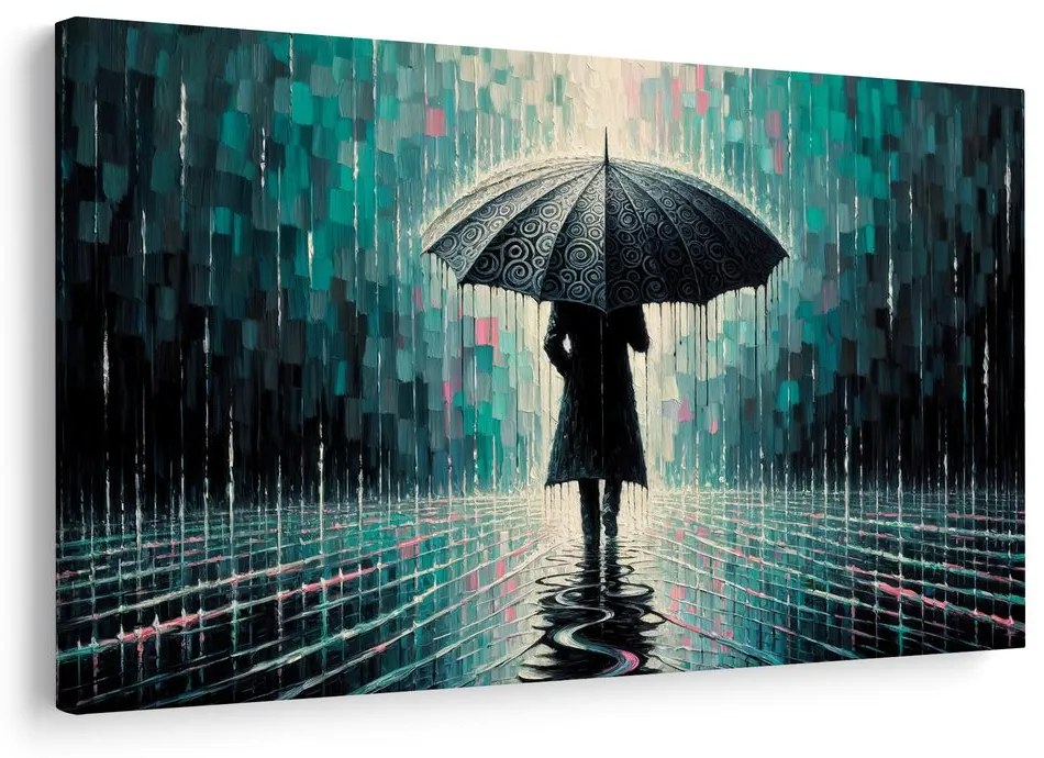 Obraz daždivý deň s dáždnikom