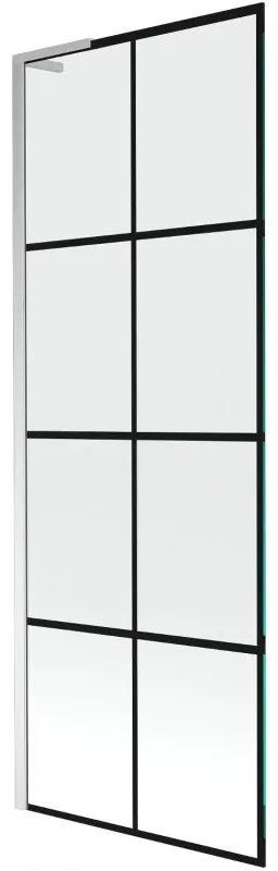 Mexen Next L, 1-krídlová vaňová zástena 70 x 150 cm, 6mm číre sklo-čierny vzor, chrómový profil, 895-070-000-03-77-01