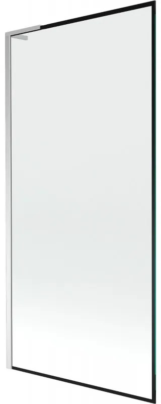 Mexen Next L, 1-krídlová vaňová zástena 90 x 150 cm, 6mm číre sklo-čierny vzor, chrómový profil, 895-090-000-03-70-01