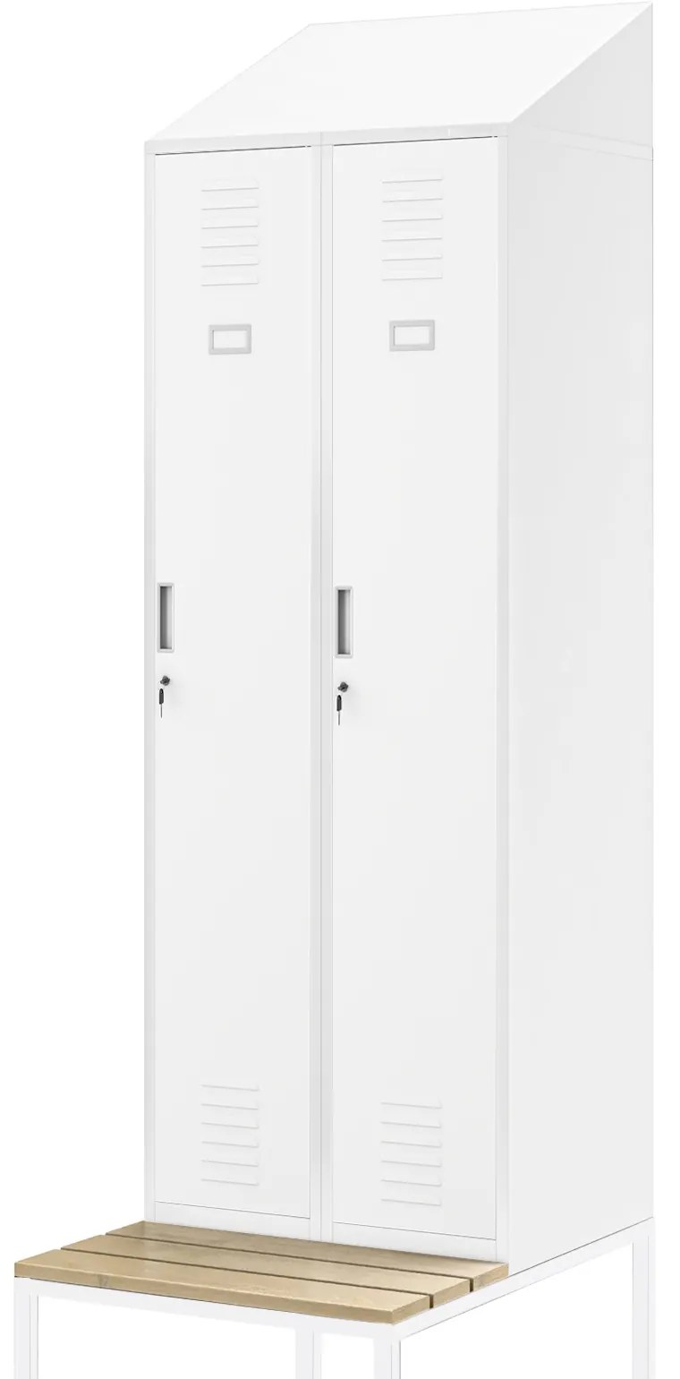 Šatníková skriňa s lavicou a strechou KACPER II PRO, 600 x 2295 x 850 mm, biela