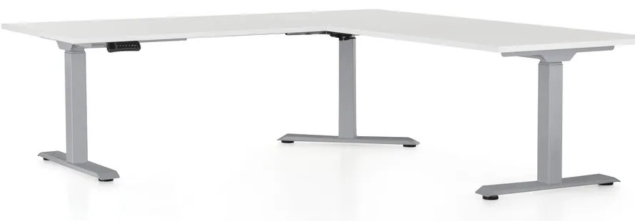 Výškovo nastaviteľný stôl OfficeTech Angle, 180 x 200 cm, sivá podnož, biela