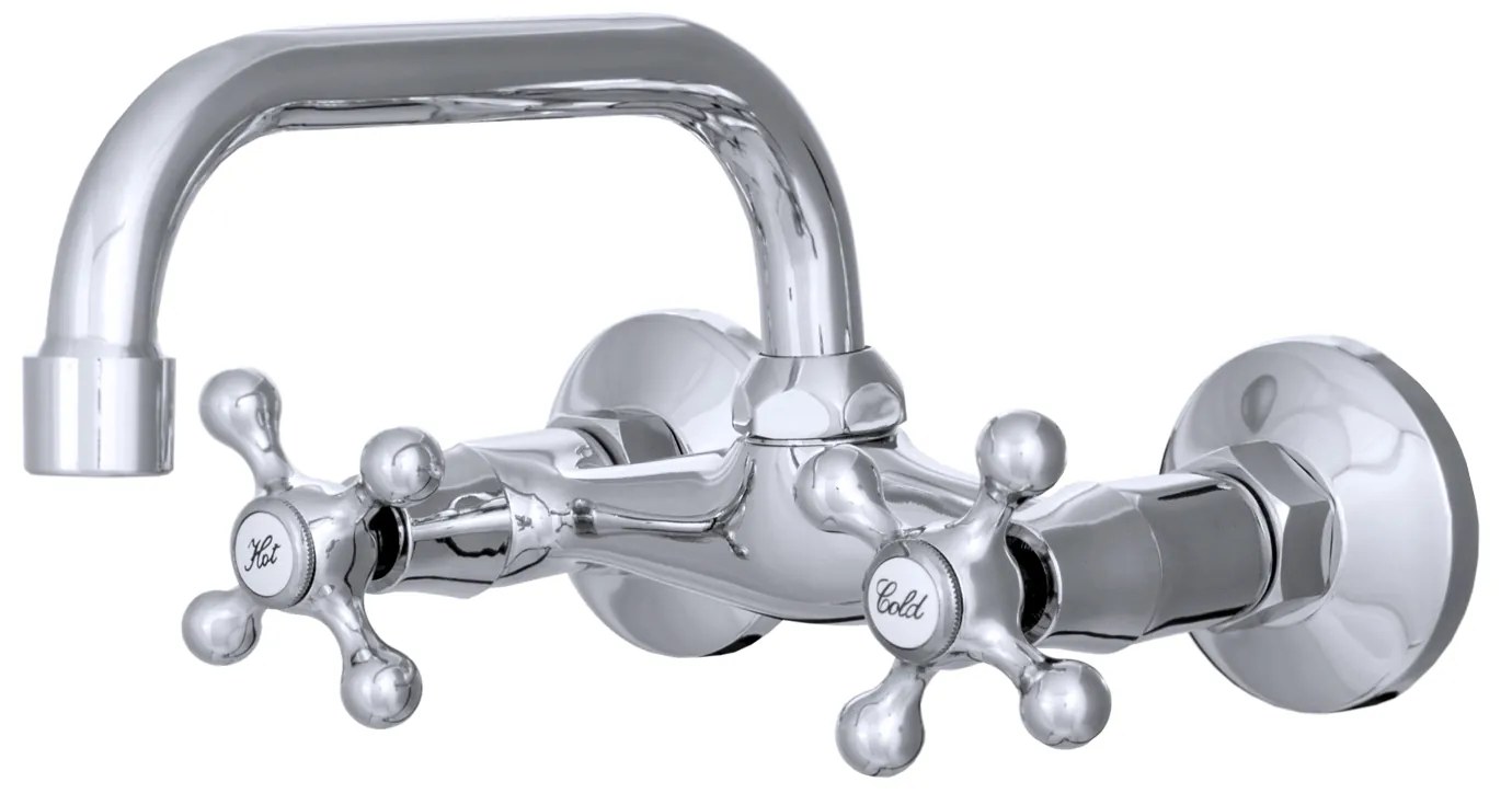 Gamma Retro C, nástenná drezová batéria s výtokom v tvare C, chrómová, GMA-BROS-C-CH