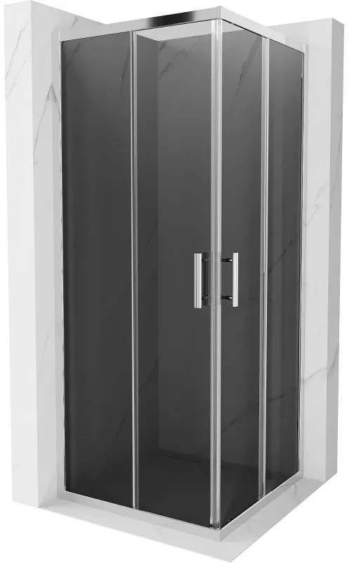 Mexen Rio, štvorcový sprchovací kút s posuvnými dverami 80(dvere) x 80(dvere) x 190 cm, 6mm šedé sklo, chrómový profil, 860-080-080-01-40