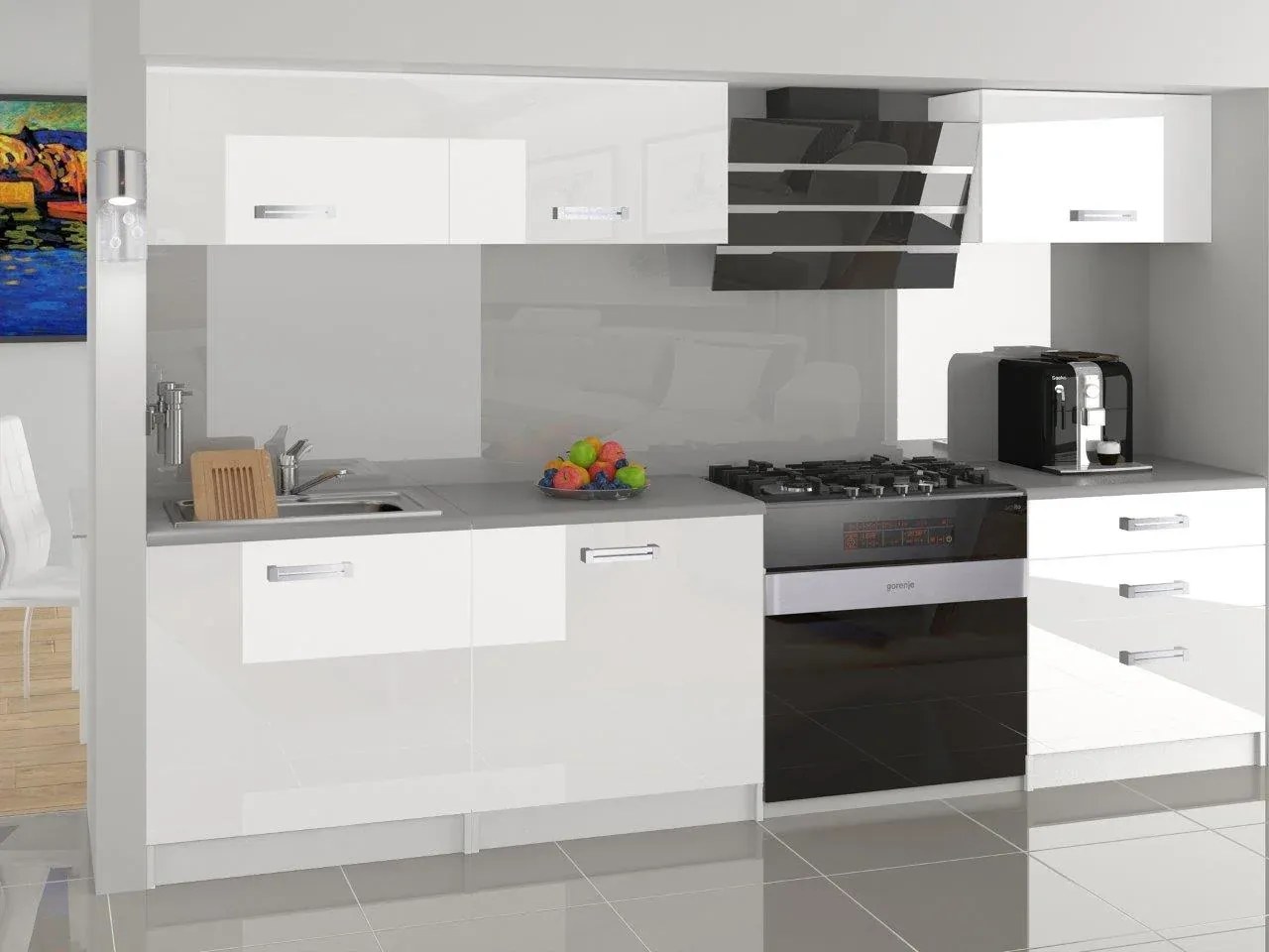 Kuchynská linka Belini 180 cm biely lesk s pracovnou doskou Laurentino INF LAURENTINO/4/WT/W/0/D