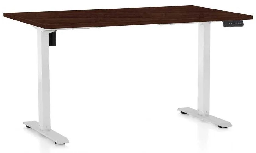 Výškovo nastaviteľný stôl OfficeTech B, 140 x 80 cm, biela podnož, wenge