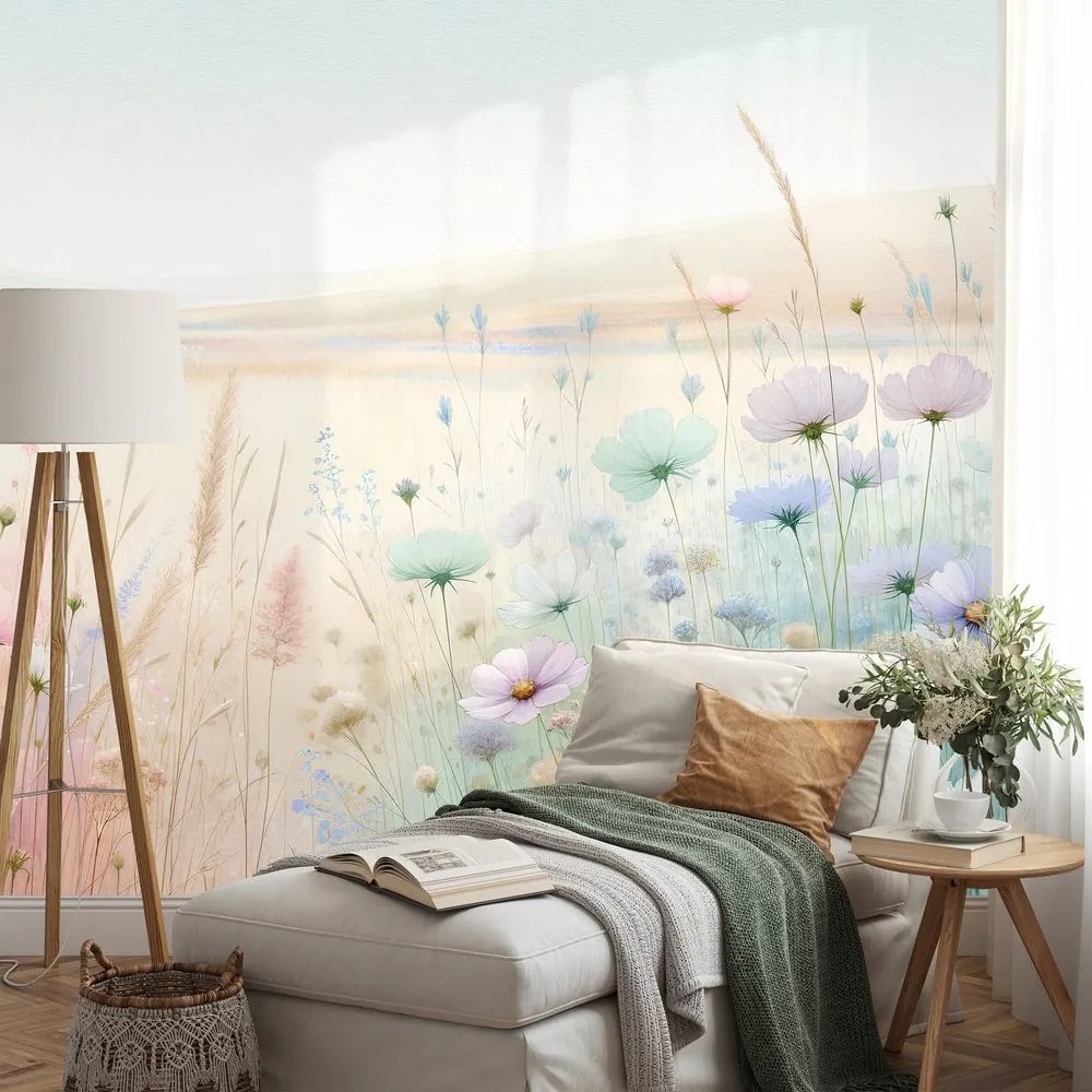 Tapeta pastelové kvety na lúke