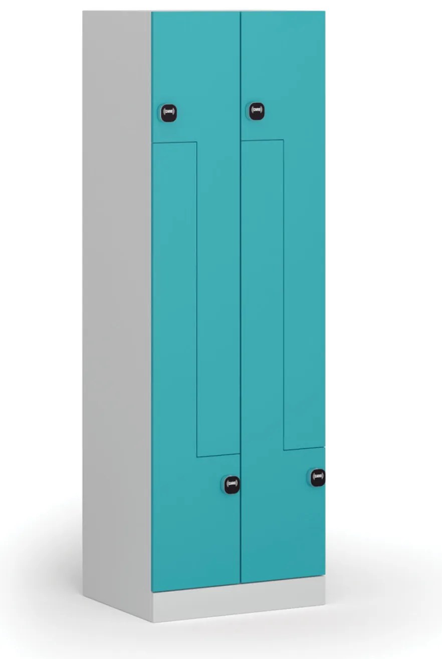 Kovová šatníková skrinka S1 Z, 4 oddiely, 1850 x 600 x 500 mm, zámok s čítačkou RFID kariet, zelené dvere