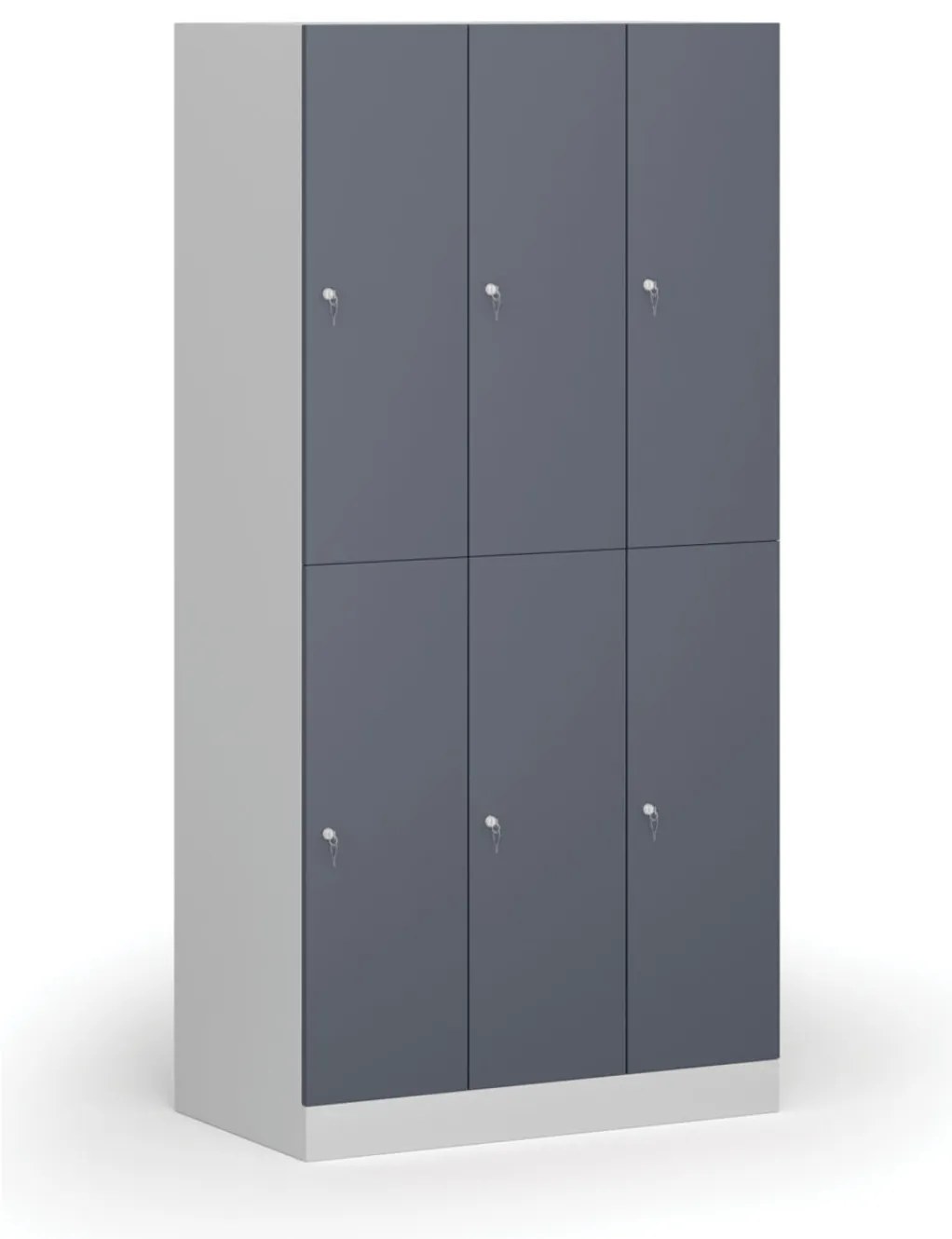 Šatníková skrinka s úložnými boxmi, 6 boxov, 1850 x 900 x 500 mm, demont, cylindrický zámok, tmavosivé dvere
