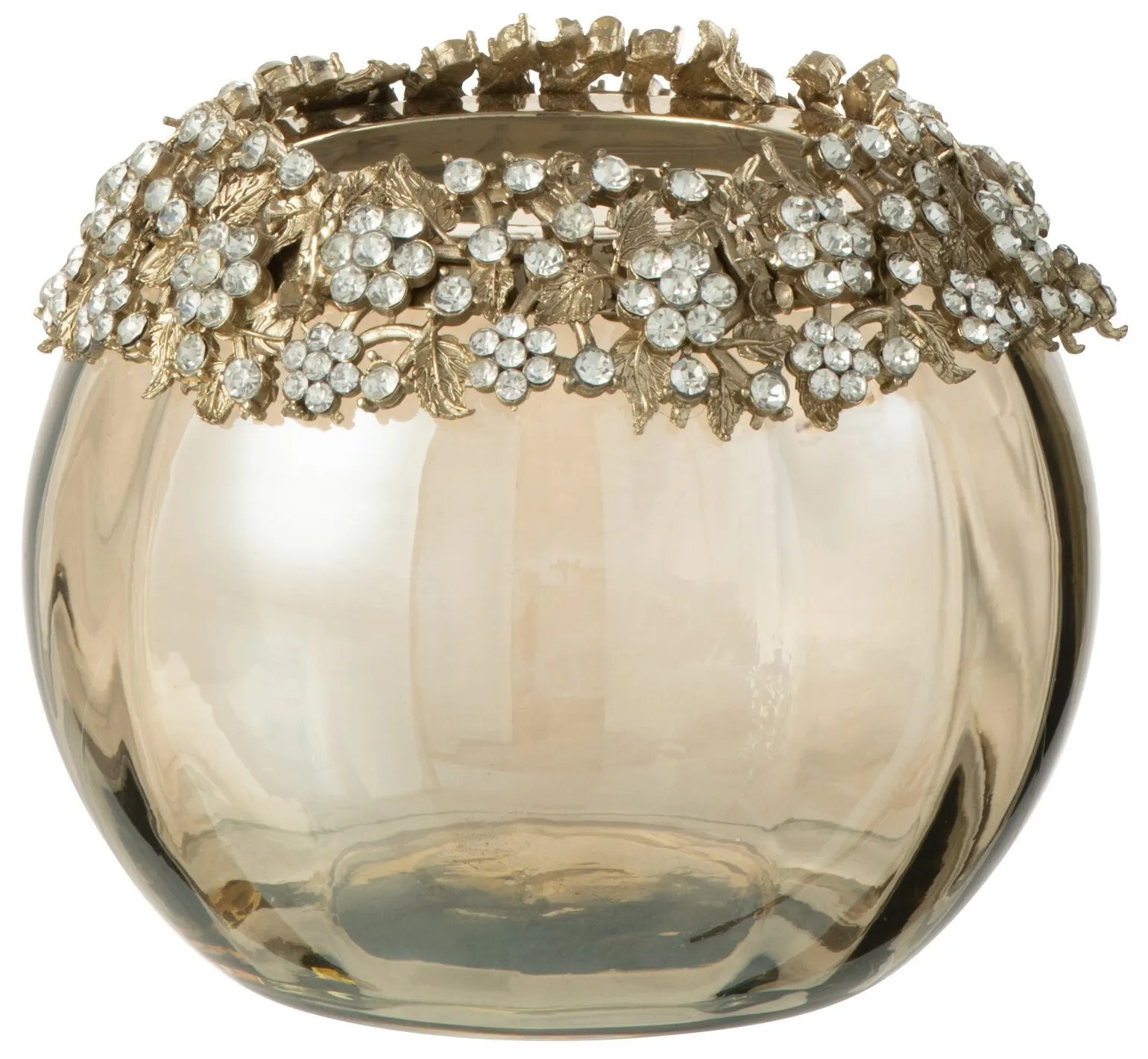 Zlatý svietnik na čajovú sviečku so zdobením a kamienky Volve M - Ø 10*10cm