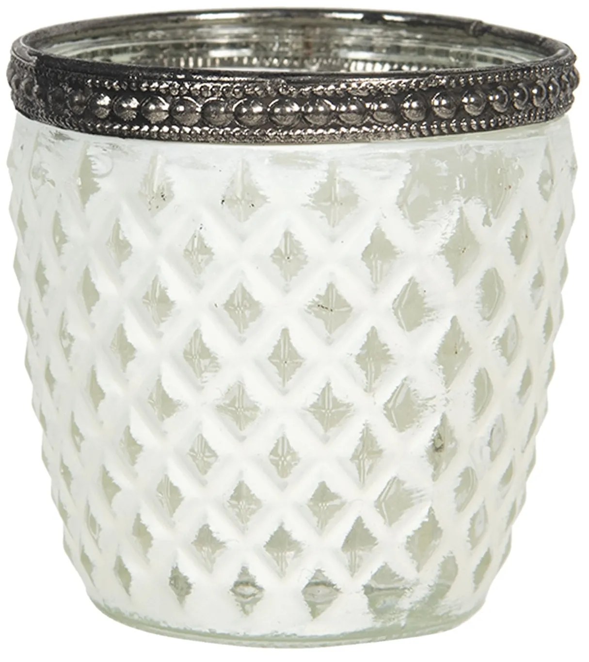 Sklenený svietnik s bielou patinou Satin - Ø 7 * 7 cm