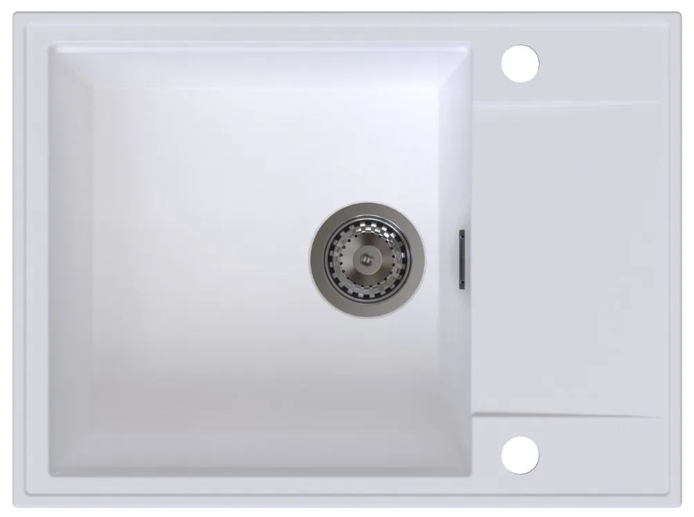 Sink Quality Sink55, kuchynský granitový drez 620x460x215 mm + grafitový sifón, biela, SKQ-SINK.W.1KKO.XB