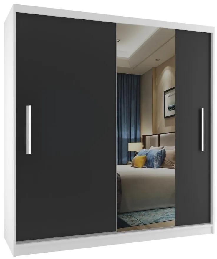 Šatníková skriňa 158cm Belini biely mat / čierny mat s posuvnými dverami a zrkadlom MSE SZP3/2/W/1B1L/AL
