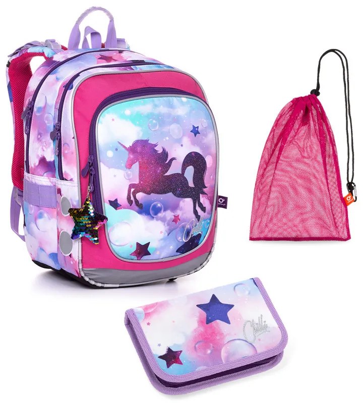 Set pre školáčku ENDY 20002 G SET MEDIUM - školská taška, vrecko na prezuvky, školský peračník