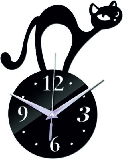 Nástenné hodiny mačka, zrkadlové hodiny na stenu kocúr I SENTOP IA-185-S