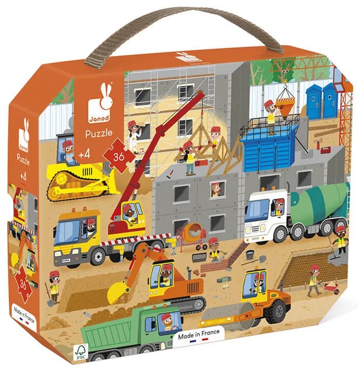 Puzzle v kufríku - Na stavbe - 36 ks