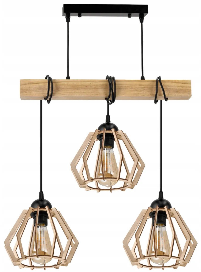 BERGE Závesné stropné svietidlo LED drevený trámový 3xE27 podkrovný luster brilantný drevený
