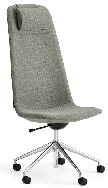 Stolička LANGLEY, vysoký sedák, s kolieskami, brúsený hliník/zelenošedá