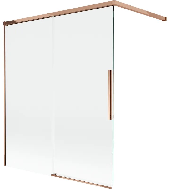 Mexen Rox, 2-krídlová posuvná vaňová zástena 140 x 150 cm, 8mm číre sklo, ružové zlato profil, 8C9-140-003-60-00