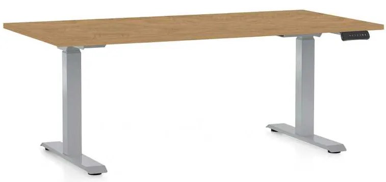 Výškovo nastaviteľný stôl OfficeTech D, 160 x 80 cm, sivá podnož, dub kamenný