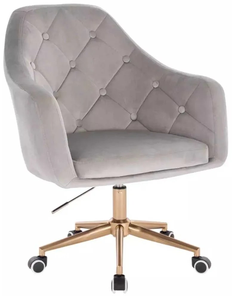 LuxuryForm DESIGN Kreslo ANDORA VELUR na zlatej podstave s kolieskami - svetlo šedé