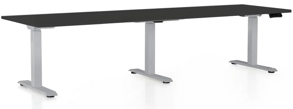 Výškovo nastaviteľný stôl OfficeTech Long, 260 x 80 cm, sivá podnož, čierna