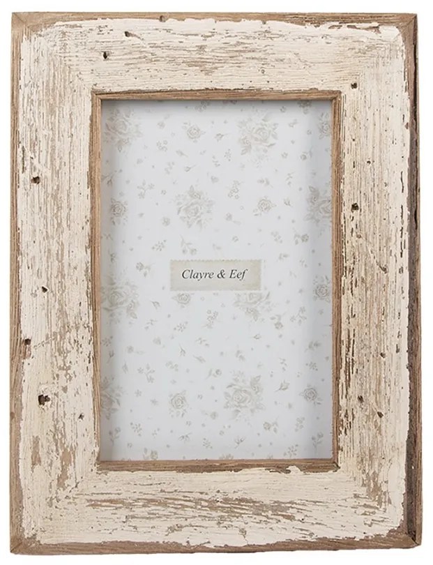 Bielo-hnedý antik drevený fotorámik - 16*2*21 cm / 10*15 cm
