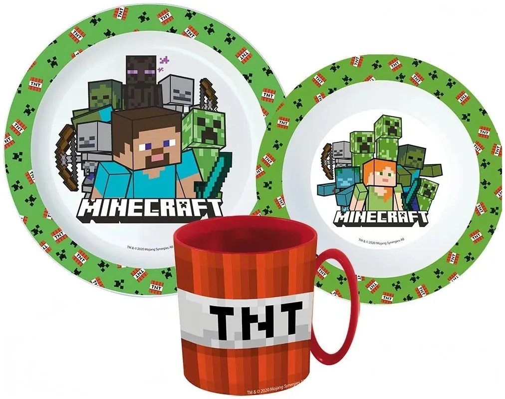 Sada plastového riadu Minecraft s červeným hrnčekom TNT - 3 diely