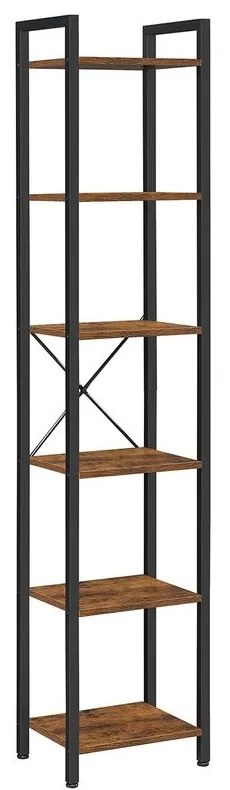 SongmicsHome Policový regál na knihy NOEL, 40x30x187,5cm, čierna/hnedá