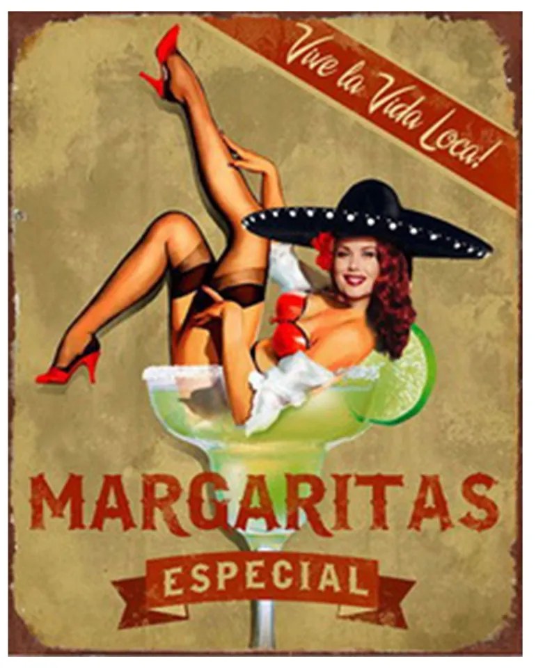 Kovová nástenná ceduľa Margaritas - 20*1*25 cm