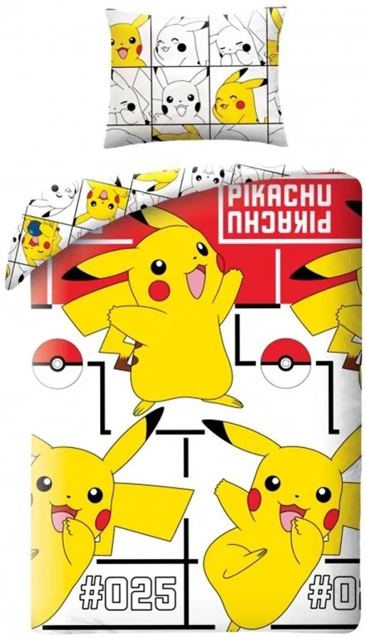 Bavlnené posteľné obliečky Pokémon Pikachu No. 025 - 100% bavlna - 70 x 90 cm + 140 x 200 cm