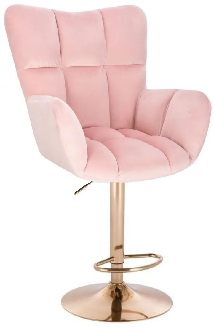 LuxuryForm DESIGN Barové kreslo AURORA VELUR na zlatom tanieri - svetlo ružové