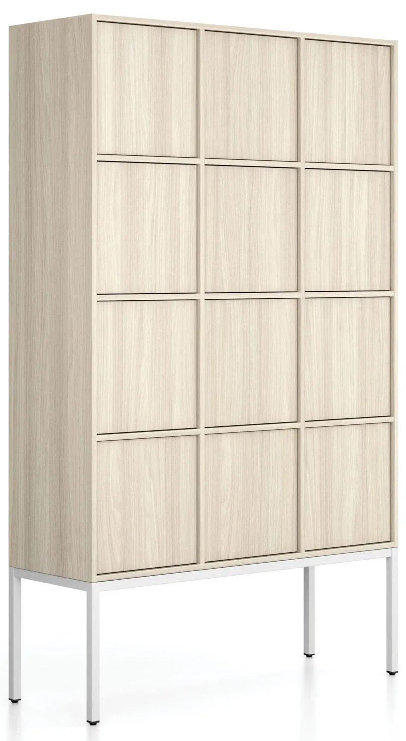 Kancelárska skriňa FRAME, biela podnož, 12x dvere, 1299 x 450 x 2185 mm, PUSH-lock, dub prírodný