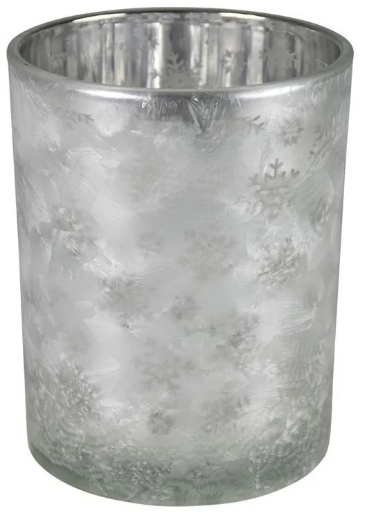 Sklenený svietnik na čajovú sviečku s motívom snehových vločiek - Ø 8 * 10cm