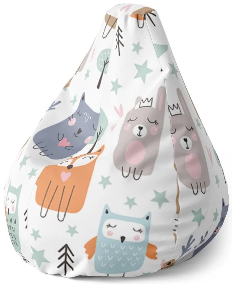 Sedací vak Pear kreslené lesné zvieratká, farebná