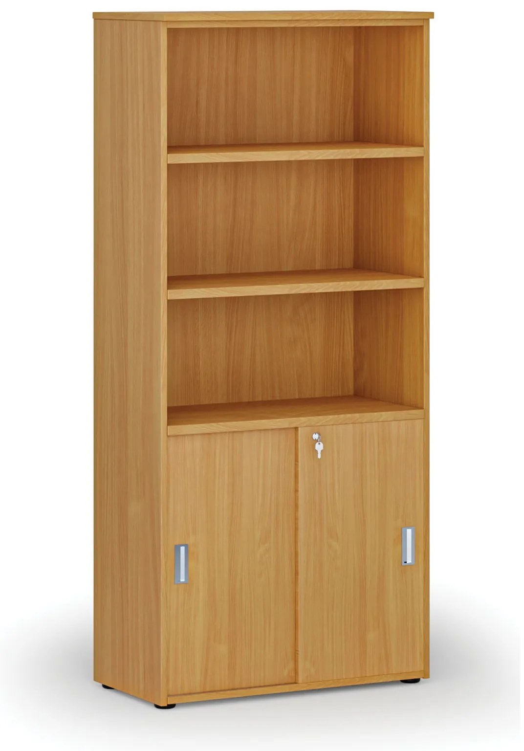Kombinovaná kancelárska skriňa PRIMO WOOD, zasúvacie dvere na 2 poschodia, 800 x 420 x 1781 mm, buk