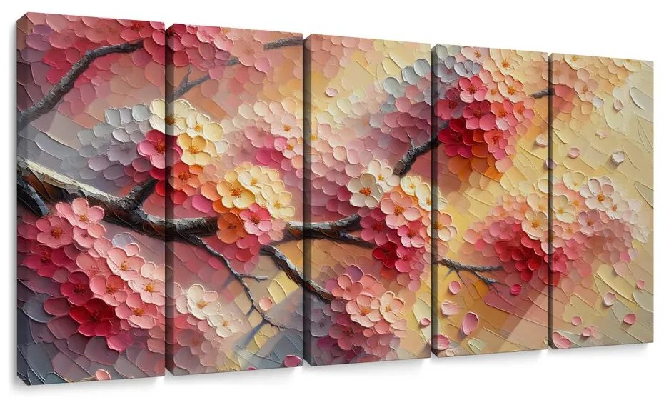 5-dielny obraz rozkvitnuté jarné vetvy