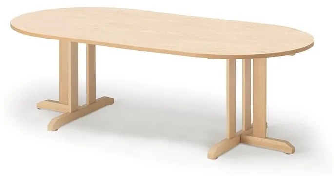 Stôl KUPOL, oválny, 2000x1000x600 mm, linoleum - béžová, breza