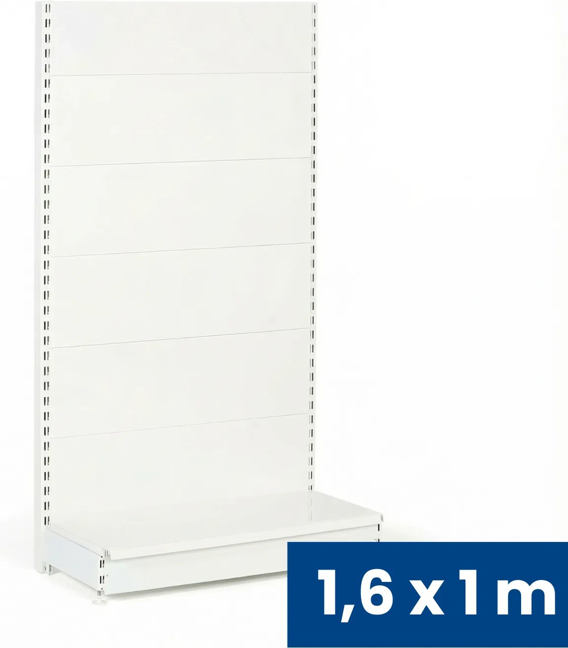 Predajný regál jednostranný, plné steny, 1600 x 1000 x 450 mm, základná, biela