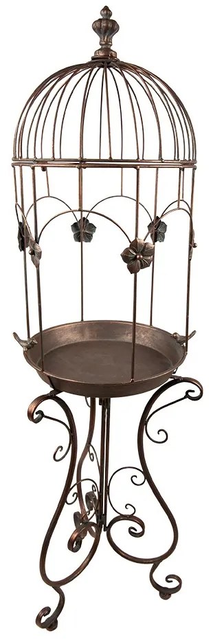 Medeno-hnedý antik dekoračný kovový stojan na kvety - Ø 39*127 cm